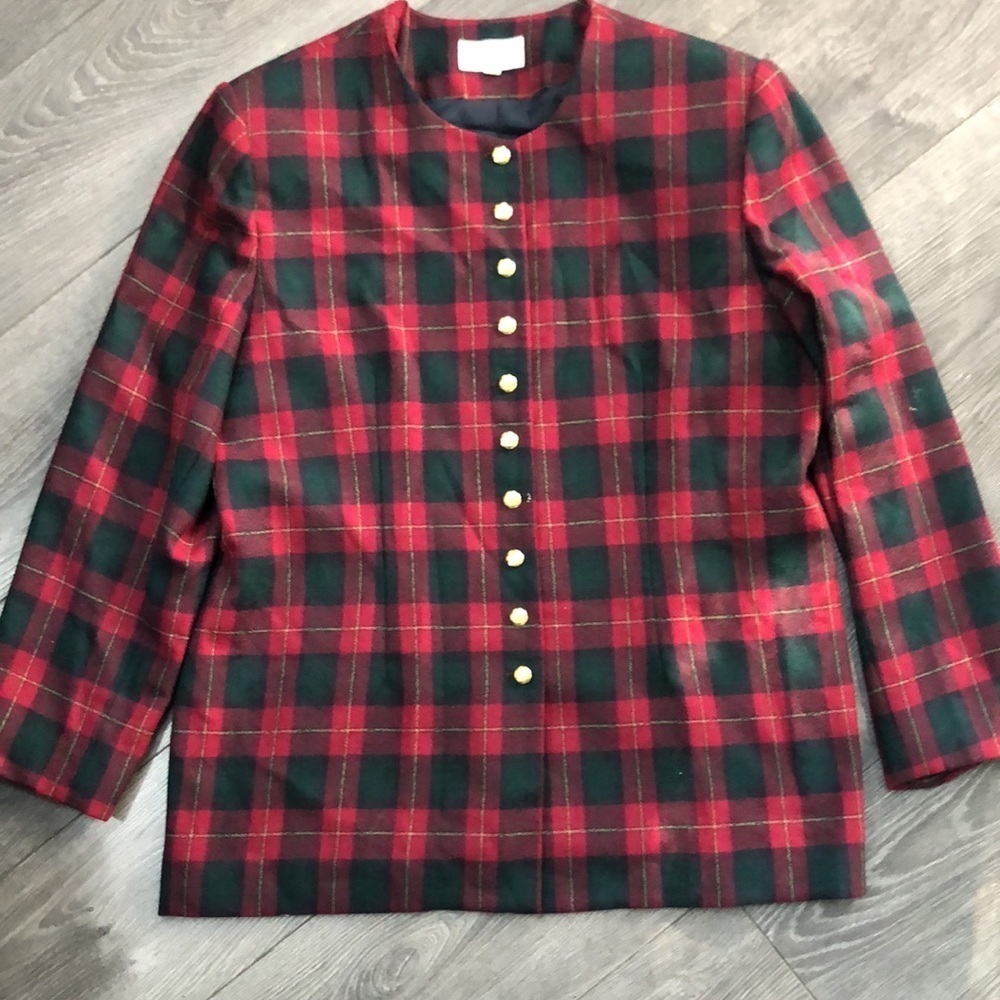 BRAEMAR by Diana Charles 100% wool Vintage red,Green Plaid Blazer/jacket size 18